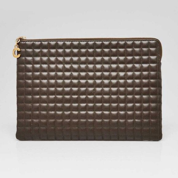 Celine Khaki Quilted Calfskin C Zip Pouch - Picture 1 of 9
